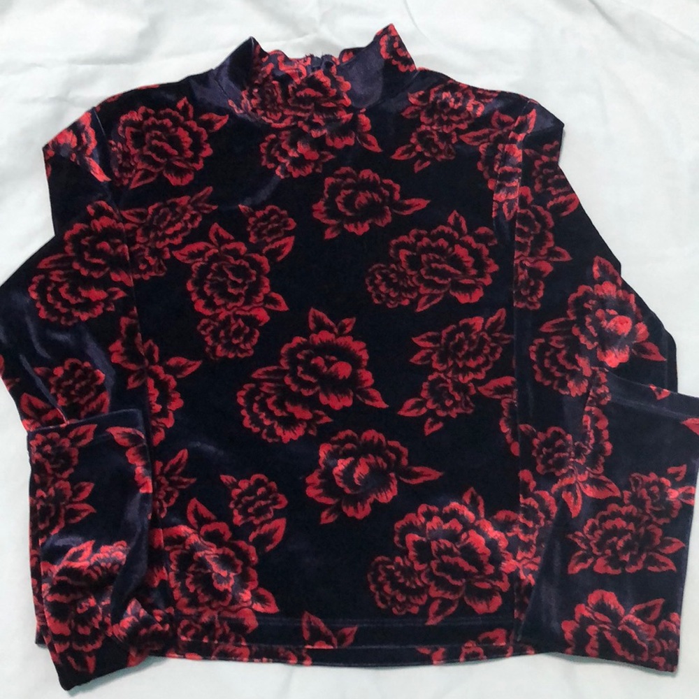 Velvet flower print crop top